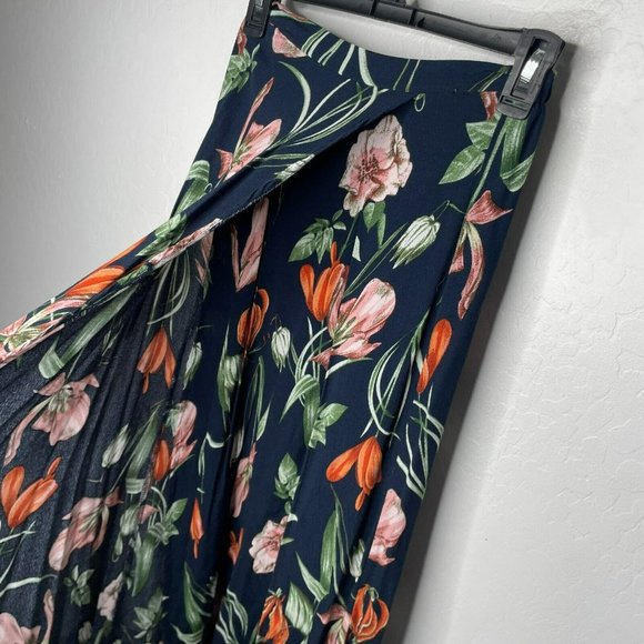 Lulus Navy Blue Floral Magdalena Faux Wrap Maxi Skirt - Picture 3 of 8